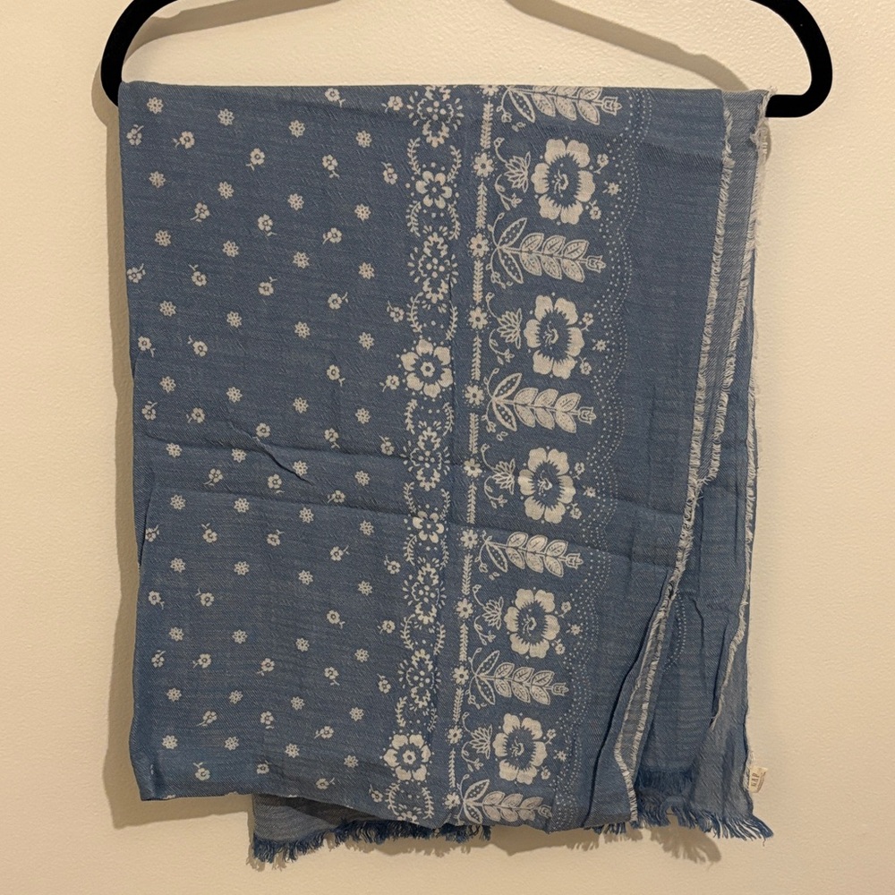 GAP Light Blue Scarf with White Floral Design